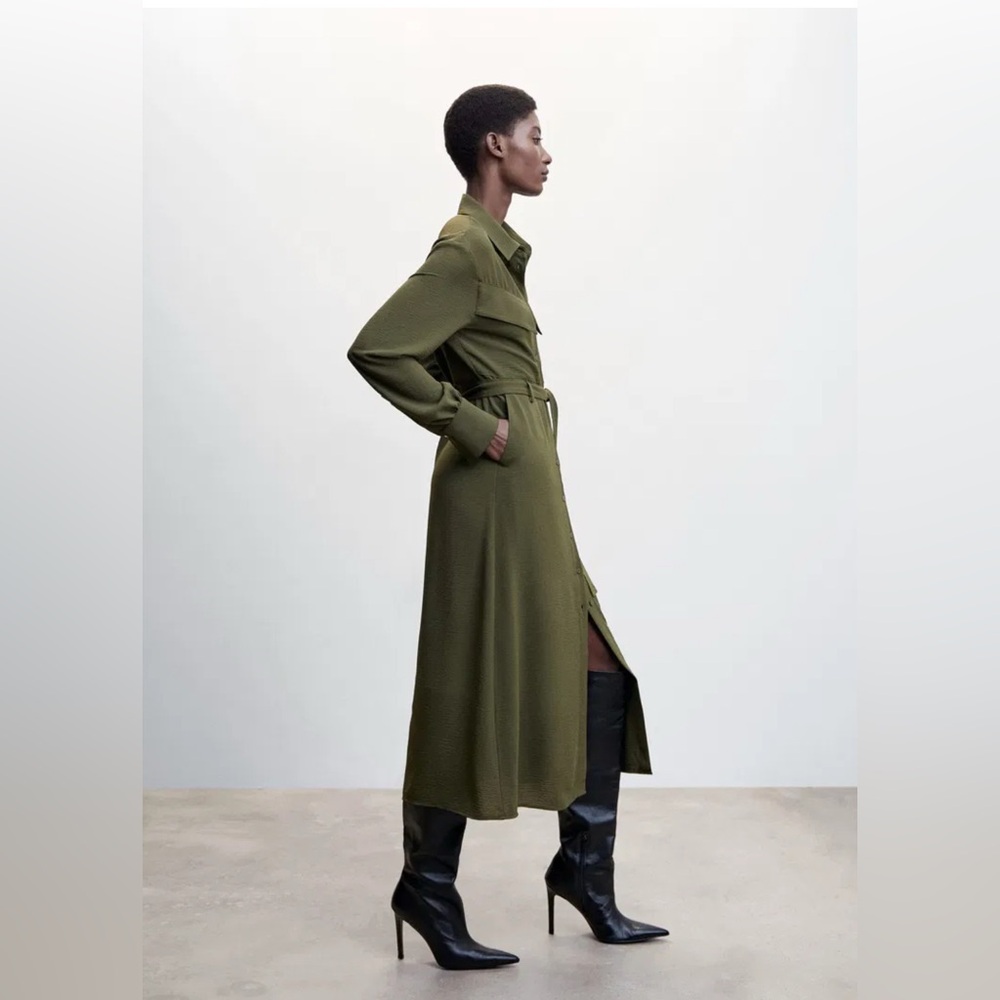 Zara Fabulous Khaki Maxi Shirt Dress with Gold Buttons Perfect for fall🔥🔥🔥